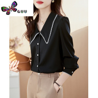 语娄娃娃领长袖雪纺衬衫女秋装2023年新款显瘦小衫百搭设计感秋季上衣