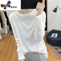 语娄高品质长袖白色T恤女式韩系复古宽松圆领上衣打底衫体恤