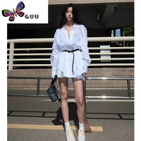 语娄设计感时尚铆钉百褶收腰气质白色衬衫女2023休闲宽松长袖上衣