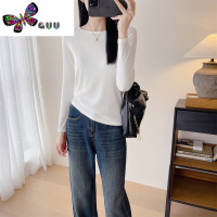 语娄口碑 优可丝螺纹坑条正肩修身显瘦基础百搭长袖T恤打底衫女秋