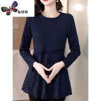 语娄中年妈妈蕾丝打底衫女士加绒中长款t恤秋装上衣服遮肚子藏肉小衫