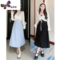 语娄大码初秋女装新款连衣裙套装胖MM遮肚显瘦纯欲挂脖吊带裙子两件套