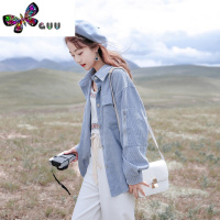 语娄 秋款休闲短款衬衫长袖薄外套女2023新款灯芯绒宽松开衫上衣
