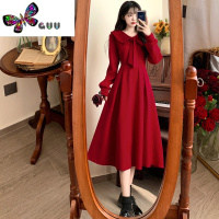 语娄大码法式复古娃娃领红色连衣裙女秋胖mm赫本风敬酒服订婚礼服长裙