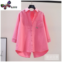 语娄设计感背后开叉玫粉色棉衬衫女宽松长袖衬衣2023春季百搭开衫上衣