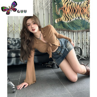 语娄F班圆大敏 微胖女装辣妹上衣女初秋季长袖设计感短款大码胖MM衬衫