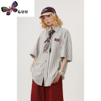 语娄散养文化日系条纹长袖衬衫女美式复古少年感秋季衬衣上衣中性穿搭