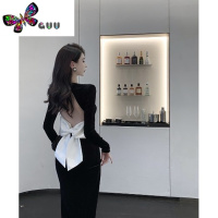 语娄富家千金黑色丝绒露背连衣裙女法式赫本风高级感晚礼服长裙子