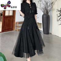 语娄新中式国风盘扣复古甜美连衣裙女范优雅气质网纱仙女赫本裙大码