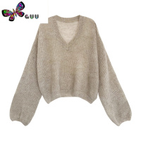 语娄A7seven马海毛V领针织罩衫女长袖宽松显瘦慵懒风打底衫毛衣