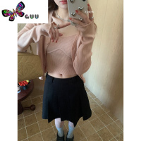 语娄im向 安妮日记V领木耳边针织开衫细坑条吊带两件套女秋季软糯内搭