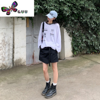 语娄SIXI四喜家 美式赛车风撞色印花长袖t恤女宽松凉凉薄上衣