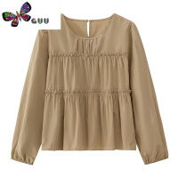 语娄别致宽松木耳边长袖衬衫女2023早秋新款衬衣设计感小众娃娃衫上衣