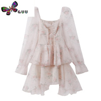 语娄泡泡袖长袖碎花连衣裙女秋季2023新款法式甜美公主蓬蓬裙短裙裙子