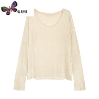 语娄A7seven薄款长袖t恤女微透正肩韩版休闲宽松打底罩衫上衣