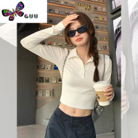 语娄宋小恩polo领女t恤长袖内搭早秋新款女装2023白色正肩短款上衣女