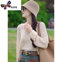 语娄法式单排扣后背开叉设计感针织衫女2023新款圆领宽松洋气显瘦上衣