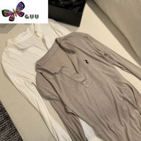 语娄2023新款胸口刺绣微透长袖t恤女宽松百搭休闲薄款上衣