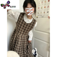 语娄2023年日系复古格子背心连衣裙女小个子甜妹学院中长款a字裙