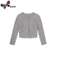 语娄山山屿你 微胖女装灰色针织开衫女早秋薄款胖mm短款上衣毛衣外套