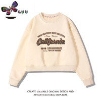 语娄米色无帽款短上衣女款美式外套2023新款卫衣短款圆领秋装长袖