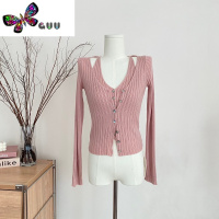 语娄林夏夏美丽诺毛V领针织开衫外套女初秋2023新款显瘦纯欲风上衣