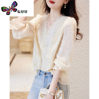 语娄秋款国风v领长袖雪纺衬衫女秋2023秋季新款宽松显瘦上衣洋气衬衣