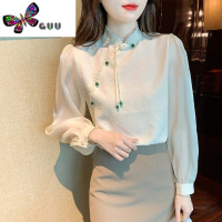 语娄新中式国风复古雪纺衬衫女2023年新款高级感气质盘扣旗袍上衣