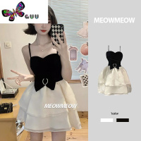 语娄法式在逃公主蓬蓬裙收腰连衣裙女夏黑白拼接生日小礼裙吊带蛋糕裙