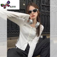 语娄宋小恩白色长袖t恤女初秋女装新款设计感修身独特别致上衣女