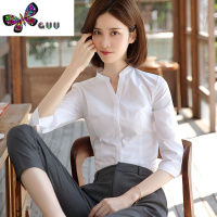语娄泽明斯七分袖白衬衫女夏季薄款职业2023工作服立领设计感小众衬衣