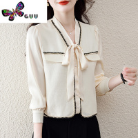 语娄假两件衬衫女士装早2023年新款时尚洋气上衣小衫长袖衬衣