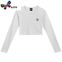 语娄珍珍很懒美式复古性感辣妹长袖T恤女设计感露脐修身百搭短款上衣