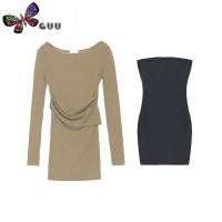 语娄辣妹露肩网纱连衣裙两件套装纯欲性感修身显瘦包臀裙子女夏季新款