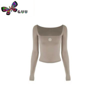 语娄badblood长袖t恤女短款莫兰迪色韩国方领修身辣妹运动打底衫上衣