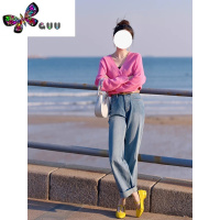 语娄树莓粉小香风针织开衫女薄款冰丝外套秋季V领外搭高级感上衣