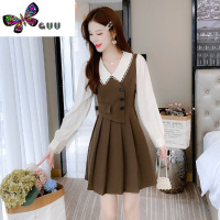 语娄法式假两件设计感连衣裙子女装秋季2023年新款收腰显瘦气质小个子