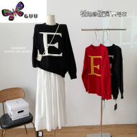 语娄小君君布兰妮 松弛感毛字母设计感破洞毛衣女秋装新款针织外套