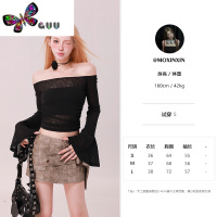 语娄莫欣欣 辣妹一字肩上衣女设计感小众修身长袖t恤短款针织上衣