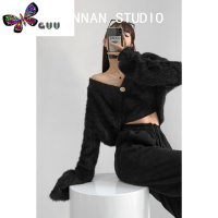 语娄张小奈NANNAN毛绒绒纯欲风辣妹马海毛V领开衫外套女宽松长袖上衣