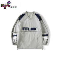 语娄美式vintage拼接线条v领棒球服夹克女早秋季宽松情侣卫衣套头上衣