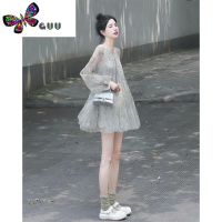 语娄绝美小裙海边度假连衣裙女夏季网纱长袖短裙仙气桔梗蓬蓬裙子