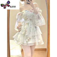 语娄法式长袖碎花连衣裙女高级感气质仙女蓬蓬裙收腰小个子短裙