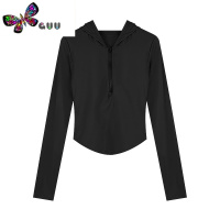 语娄辣妹半拉链套头连帽长袖T恤女夏季运动瑜伽服设计感修身显瘦上衣