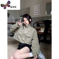 语娄美式复古辣妹工装短外套女立领拉链宽松抽绳收腰冲锋上衣