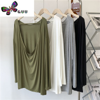 语娄莫代尔前开叉露背长袖T恤女宽松大码纯色圆领舞蹈服现代舞上衣女