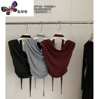 语娄江逗瑶 飘带一字肩t恤女温柔抽褶洋气显瘦气质设计感韩系上衣