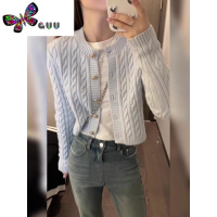 语娄初秋温柔秋装上衣女糖果色麻花毛衣开衫复古学院风短款针织小外套