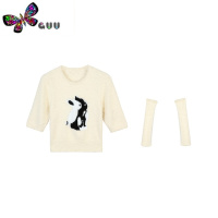 语娄萌兔甜心~甜辣白色仿貂毛兔子短款针织衫毛衣上衣女+袖套