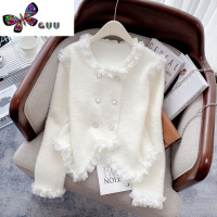 语娄Nancy Cici自留款推荐~小香风针织开衫外套女木耳边拼接貂绒毛衣
